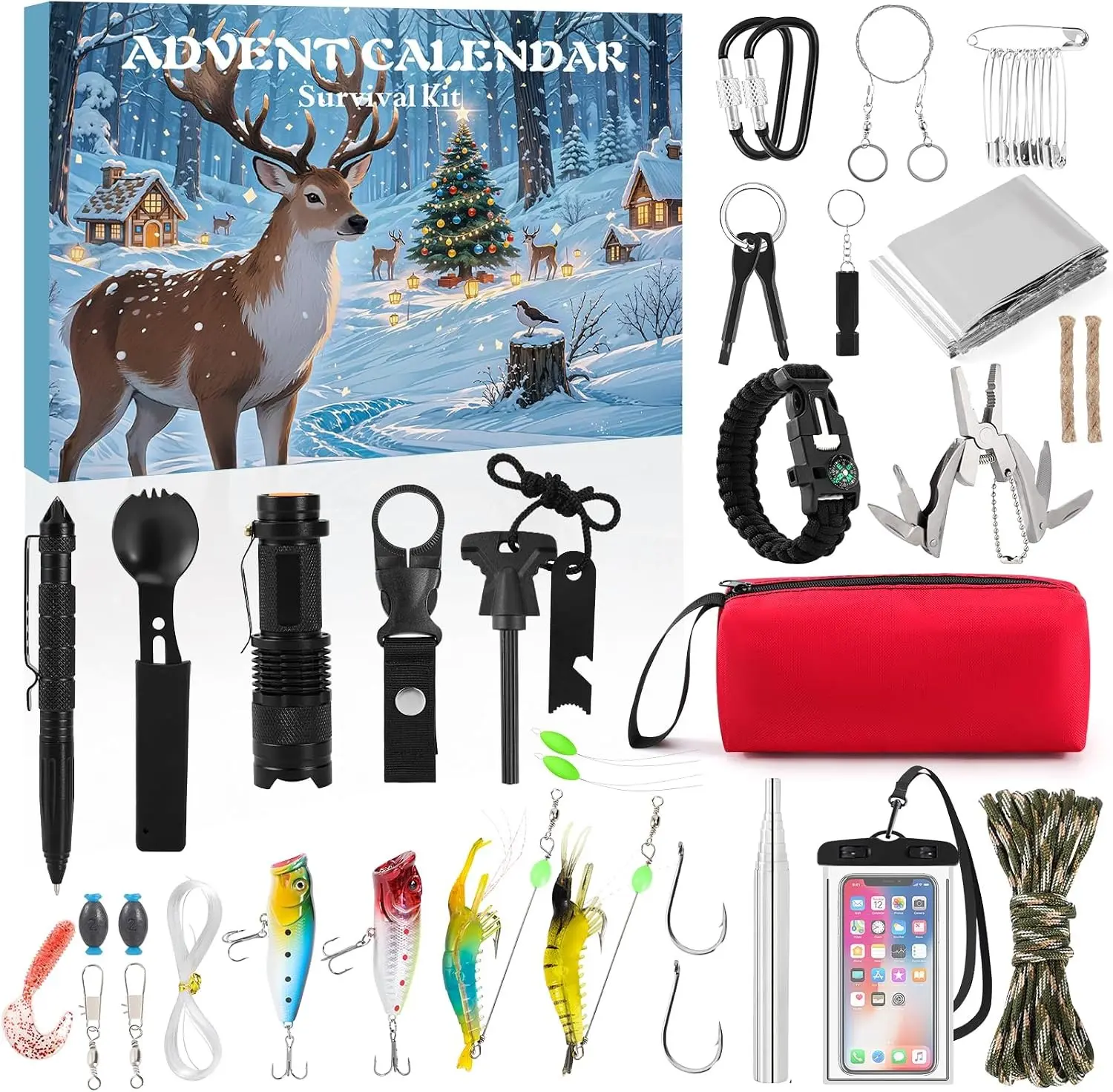 Survival Kit Advent Calendar 2026 Adult for Men Teen | Survival Tools 24 Days Christmas Countdown, 2026 Xmas Surprise Gift for Outdoor Fishing Camping Hunting Enthusiasts