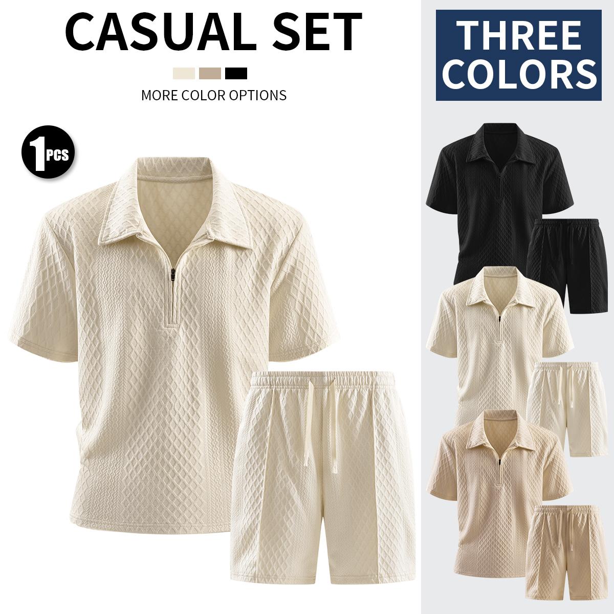 Men's Summer Casual Sports Suit Polo Shirt Short Sleeve and Drawstring Pocket Shorts