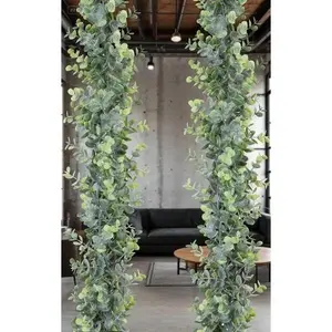 Artificial Eucalyptus Garland 2 Pack, 6 Feet per Piece UV Protected Hanging Greenery, Faux Vine Leaves for Wedding Arch Backdrop, Indoor Outdoor Wall Decor, Reusable Durable Fake Plants