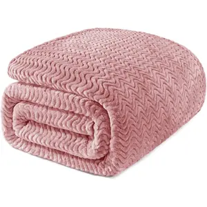 King Size, Lightweight Blankets with Decorative Wave Textured Suitable for Use, Dusty Pink, 90x104 Inches