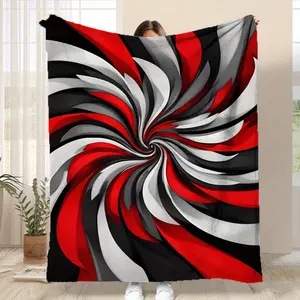 Soft Polyester Blanket - Chunky Knit Flannel Throw, Red Gray Black Swirls Pattern, Ideal for Office, Sofa, Car, Bed