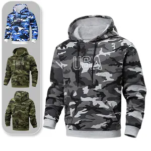 European Size Camouflage Embroidered Hooded Fleece Lined Sweatshirt - Men's Hoodie, Autumn/Winter Outerwear with Drawstring Hood, Large Pocket Design Menswear Tops casual outdoor daily wear coats  winter