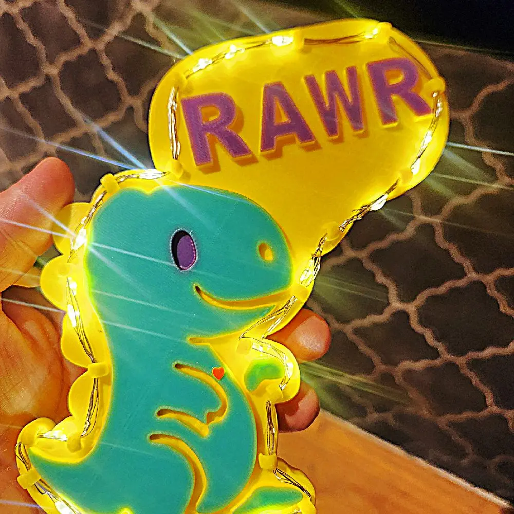 Rawr-some Dino LED Sign 3D Printed Night Light Décor Kids Room Decor Kids Gifts Dino Lover Funky City Battery Operated Eco Friendly PLA Filament 7x5x0.5 Inch