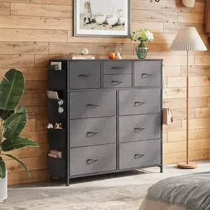 WLIVE Dresser with 10 Drawers for Bedroom, Chest of Drawers with Side Pockets and Hooks, PU Storage Dresser, Sturdy Metal Frame, Drawers Organizer Unit for Living Room, Hallway, Closet