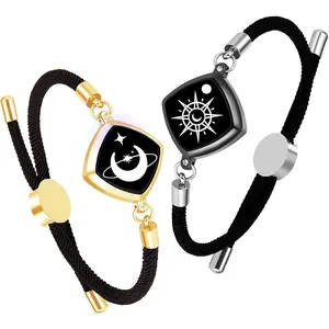 Long Distance Touch Bracelets for Couples – Vibration & Light Up Smart Matching Bracelet Set | Remote Connection Jewelry for Long-Distance Relationships | Christmas Gift for Boyfriend, Girlfriend, Men & Women