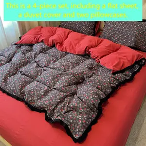 Vintage Floral Bedding Set, Ruffle Sheet + Duvet Cover + Pillowcases, Super Soft Breathable, American Country Home Decor