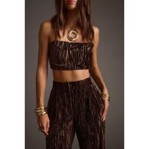 Rhea Espresso Velvet Crop Top