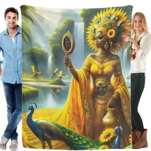 Oshun Velveteen Plush Blanket Spiritual Gift for Orisha Enthusiasts Regla de Osha-Ifa Mother's Day Gift Soft Cozy Orisha Inspired Versatile Home Decor