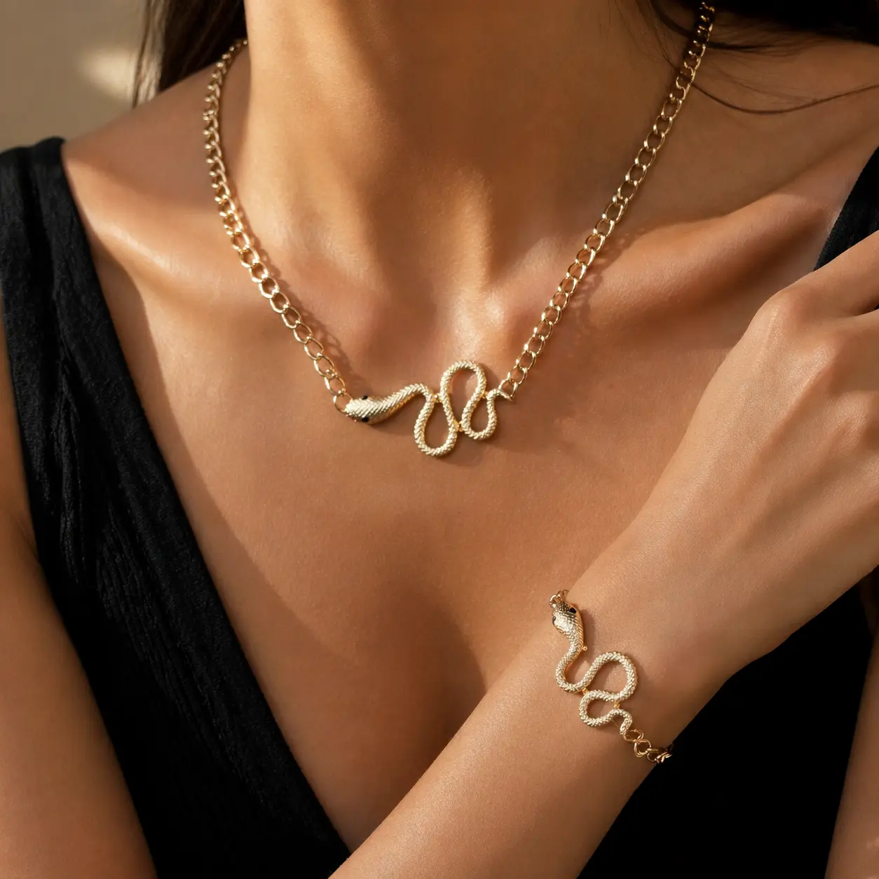 2-Piece Gold Snake Jewelry Set, Complete Your Outfit in Seconds,  Fashion Accessories Gift for Womens gifts