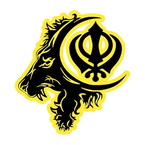 Lion & Khanda Symbol UV Decal – 10” Black Design on Yellow Background