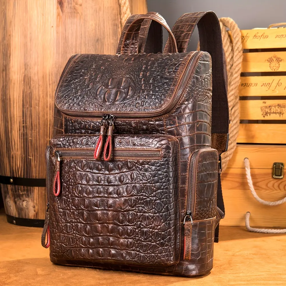 Promotion price Premium Crocodile Leather Backpack - Fashionable Laptop & Travel Bag for Stylish Men