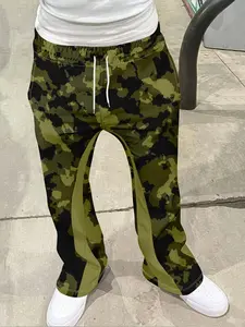 Casual Camouflage Style Pants with Aesthetic Graffiti Design, Vintage Flared Sport Trousers for Men and Women, Perfect Gift for Fashion Lovers