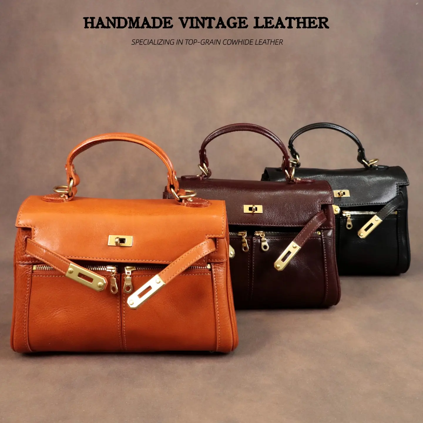 Women's Casual Matte Black Handmade Vegetable-Tanned Cow Hide Flap Bag with Adjustable Strap, Crossbody-Shoulder Handbag (Do Not Wash)