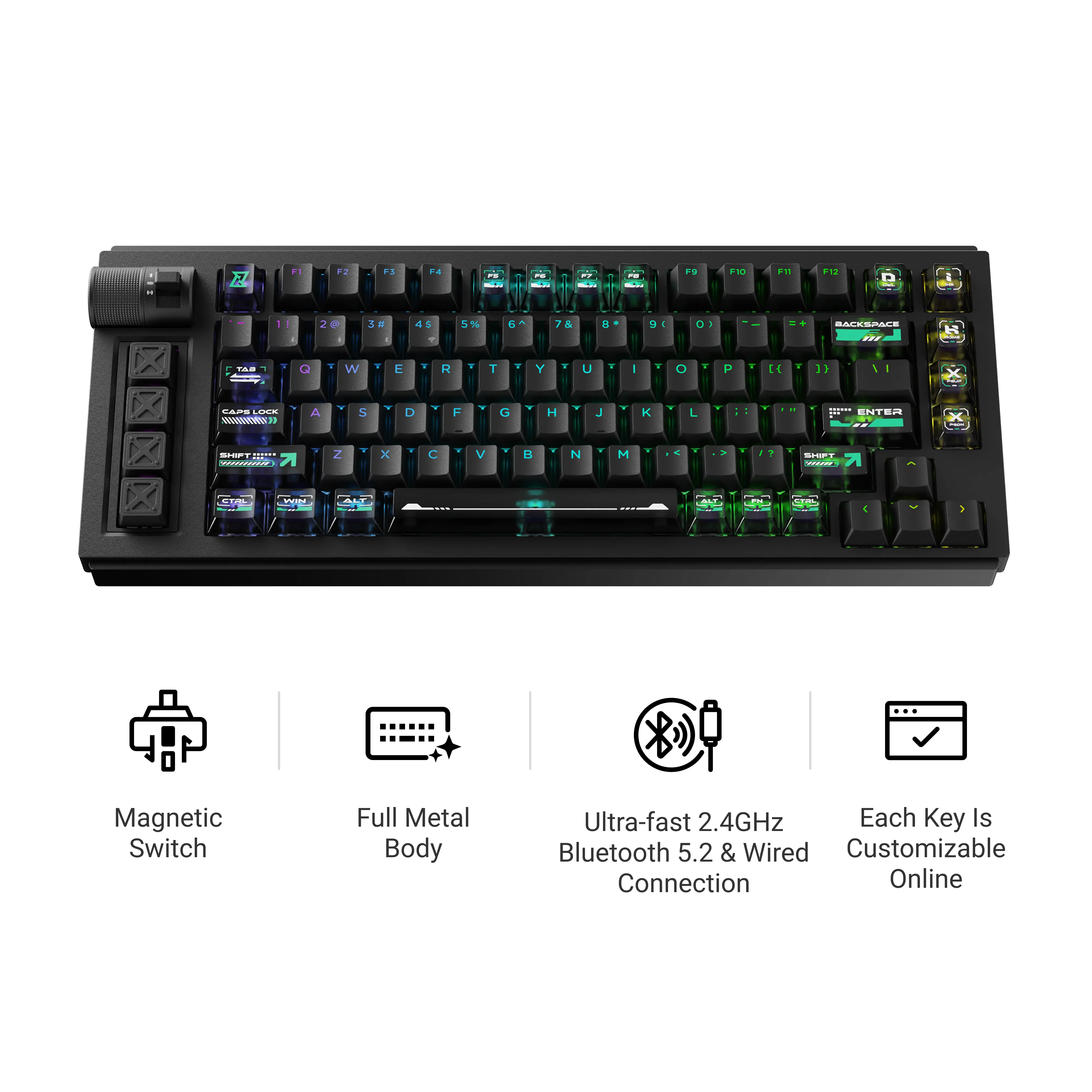 keychron Lemokey L1 HE 75% Wireless Hall Effect Gaming Keyboard, Full-Metal Style, Rapid Trigger, 1000Hz, RGB & Custom Roller
