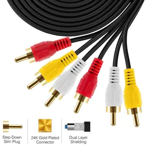 3FT 5FT 10FT 15FT 30FT 3 RCA Male to 3 RCA Male Composite Audio Video Cable Cord