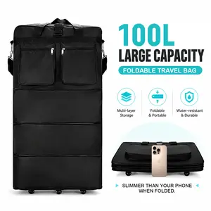 100L Foldable Expandable Travel Bag with Wheels – Large Capacity Storage Bag for Travel, Moving & Home Organization