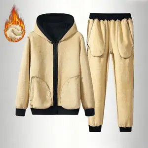 Men's 2-Piece Heavyweight Warm Fleece Hooded Jacket and Joggers Set - Winter Thermal Athletic Gear with Zipper Pockets, Gym & Outdoor Training Apparel, Machine Washable Sweatsuit