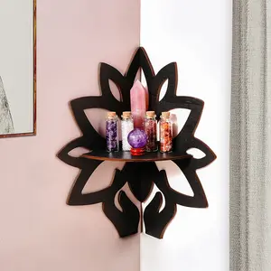 Lotus Design Wall Corner Shelf, DIY Wooden Storage Rack, 9-11 Inch Indoor Display Stand, Simple Home Organizer