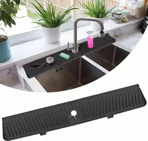 24 Inch Longer Faucet Mat for Kitchen Sink, 7° Slope Fast Self-draining, Kitchen Sink Splash Guard Silicone Sink Faucet Mat Splash Guard Kitchen Sink Area Tidy Splash Faucet Guard Draining Mat