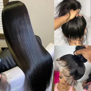 MYLOCKME Invisi Strap Straight 360 Full Lace Frontal Wig Human Hair 180Density Brazilian Body Wave 360 Lace Frontal Wig For Women