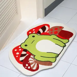 Creative Frog Mushroom Pattern Carpet, Soft Comfortable Bedroom Rug, Trendy Living Room Decor, Easy to Clean Home Decoration