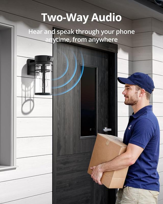 Outdoor Porch Light Camera, 4K Wi-Fi Security Cam with AI Human Detection, Pan & Tilt, Dusk to Dawn, 2-Way Audio, Cloud/SD Storage, Wall Lantern Sconce Camera for Porch, Garage, Patio, Doorway