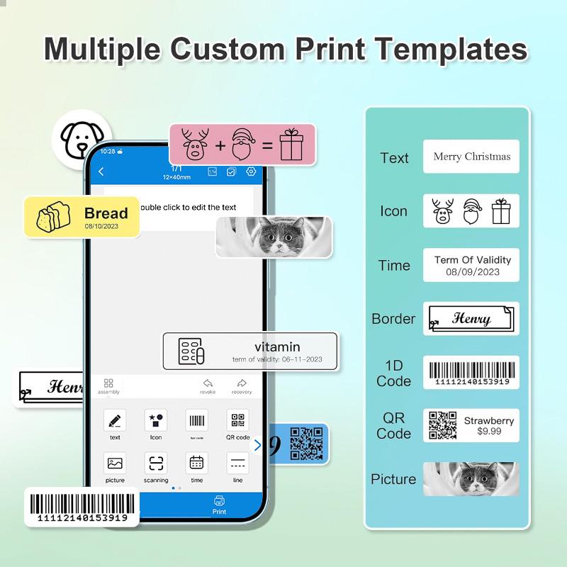 Portable Bluetooth Handheld Label Maker Machine with Inkless Thermal Printing Mini for Home, School, Small Business, Office Organization (White)
