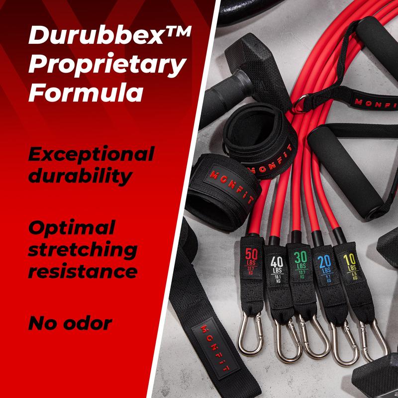 ASU Trainer Resistance Tube Bands Set with Handles, Ankle Straps and Door Anchor - 5 Levels of Toughness - 150 lbs Elastic Resistance Band Set