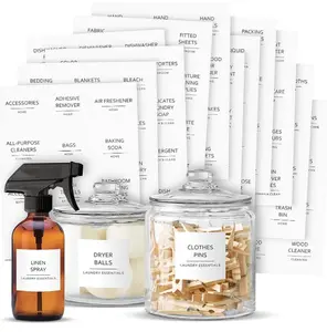 Talented Kitchen 144 Minimalist Laundry Room Labels - Preprinted Organization Stickers for Glass Jars, Containers, Spray Bottles (Black Print on White Matte Backing)