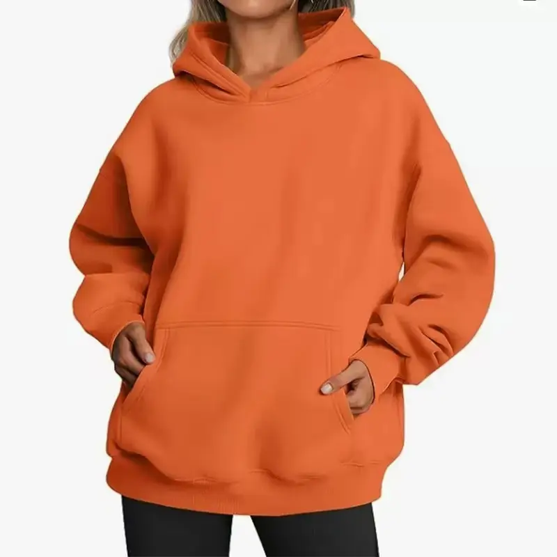 Oversized Baggy Pullover Hoodie for Women, Solid Fleece Fabric Long Sleeve Sweater with Kangaroo Pocket, Fall Women's Clothes, Style, Basic, Tops, Sweatshirts, Casual Chic, Loose Fit