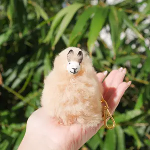 Pink llama fluffy keychain. Handmade Authentic alpaca fur bag charm, ethically sourced
