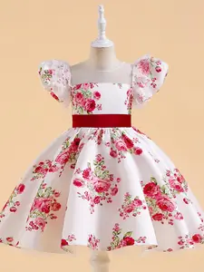 2-7Y Floral Kids Clothes Flower Girls Frock Ball Gown Pageant Children Elegant Princess Prom Host Formal Evening Party Banquet Cocktail Dress
