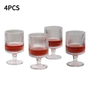 Vintage Glass Cups 4pcs Set, Retro Style Glassware, Unique Embossed Design, Short Stool Cocktail Glasses, Whiskey Glass Set, Party Drinkware, Ideal for Daily Use