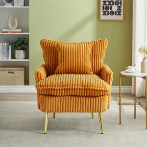 30.31 inch single chair Fashion sofa, yellow sofa, coarse corduroy fabric, soft and comfortable, suitable for apartment office living room bedroom meeting room -W1278P184643
