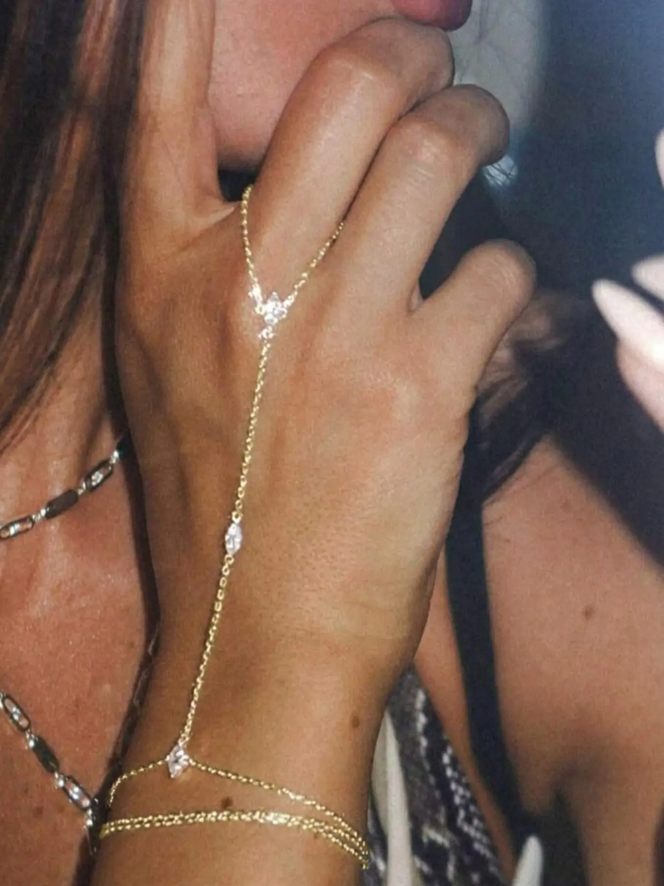 Dainty Layered Bracelet for Women, Gold/Silver Plated Copper Link Chain, Minimalist Jewelry for Daily Wear, Valentine's Day Gift for Mom and Girlfriend, Rhinestone Bracelet, Fashion Bracelet, Fashionable Bracelet
