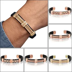 Copper and Leatherette Magnetic Bracelet