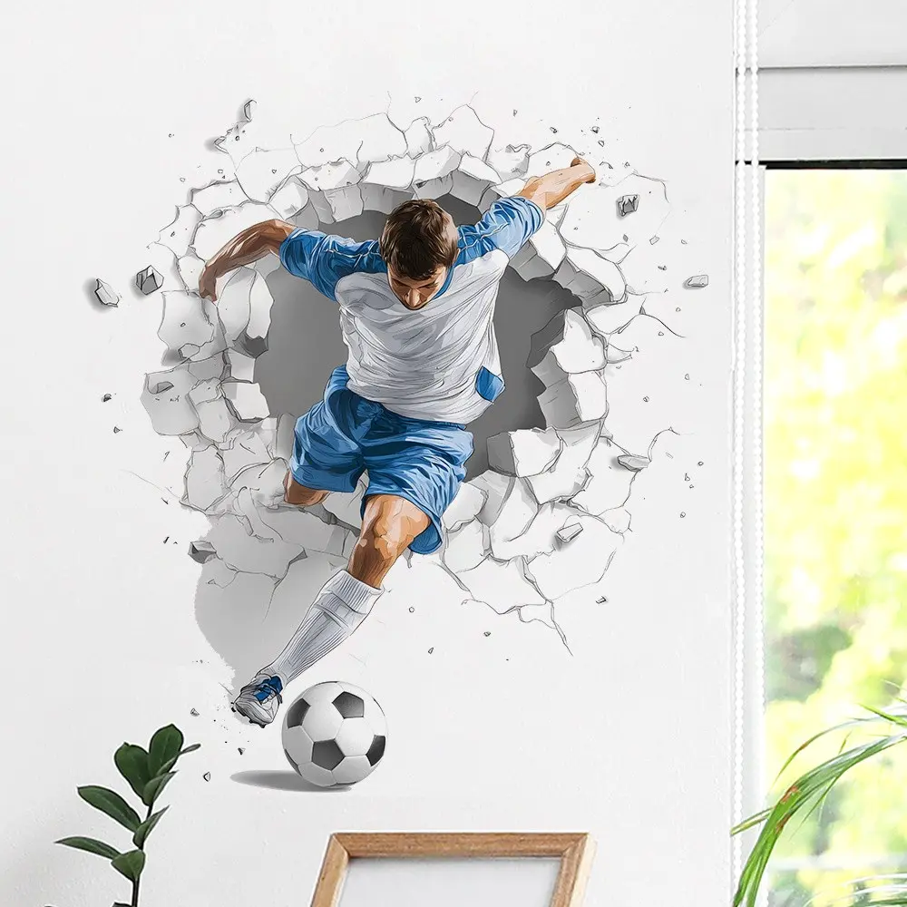 Football Sports Decorative Wall Sticker, Fun Broken Effect Decal, 2D Flat Sticker for Living Room Bedroom Kitchen Door Wall Home Decor, Decorative Stickers