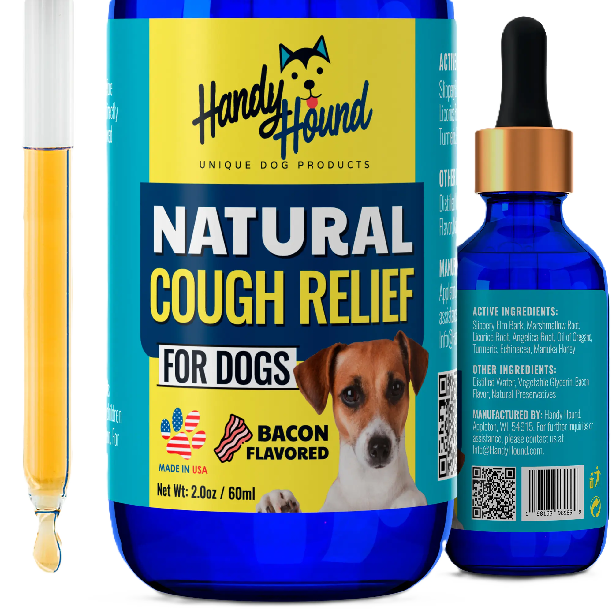 Handy Hound Natural Cough Relief for Dogs - Multi-Symptom Formula with Manuka Honey & Natural Extracts, Safe for Daily Use, 18 Months
