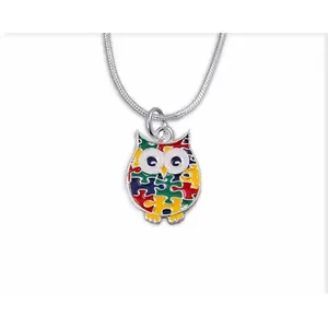 Autism Owl Puzzle Piece Necklace