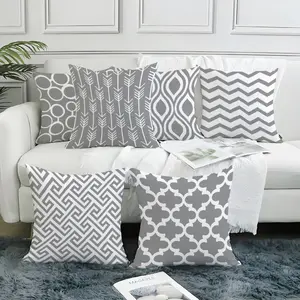 6PCS Modern Geometric Throw Pillow Covers, Soft Material, Zipper Closure, Includes Stripes Sleigh Wave Patterns, Sofa Bedroom Decor, All Seasons