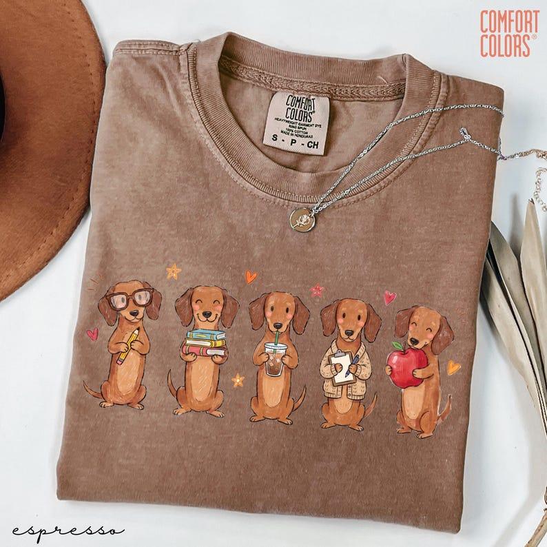 Comfort Colors Dachshund Teacher Shirt, Doxie Teacher Tee, Wiener Dog School Graphic Shirt, Back To School Teacher Appreciation Gift, Full Colors
