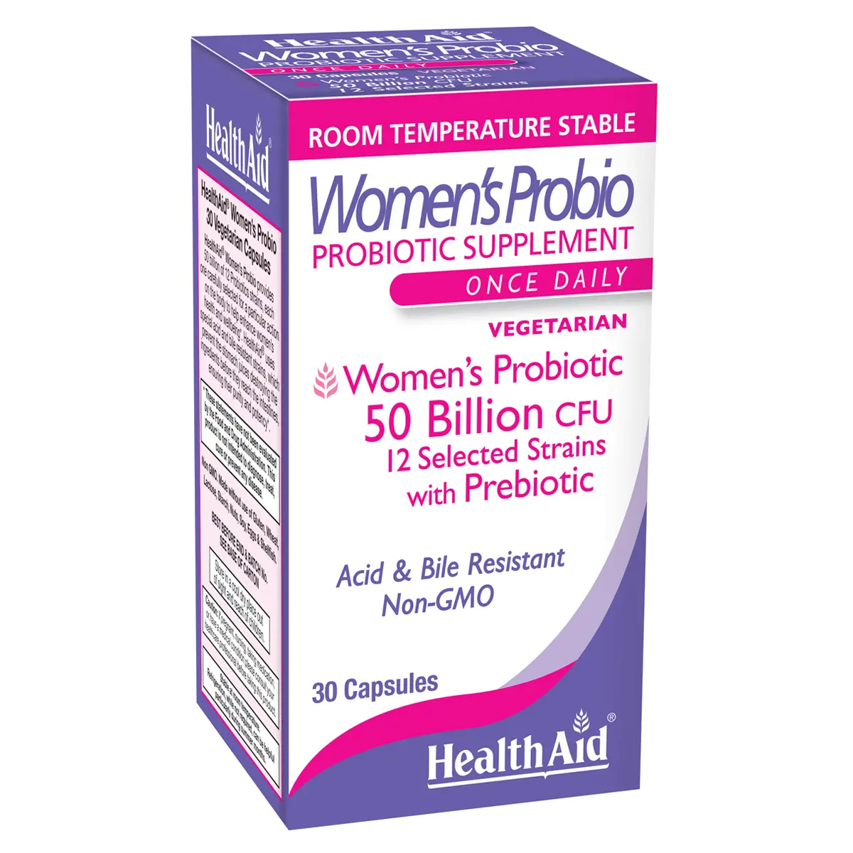 WomensProbio 50 Billion with Prebiotic, 30ct Once Daily Capsule, Support for Feminine Health, Abdominal Bloating, and Yeast Infection, Acid & Bile Resistant, Lactose, Gluten, and GMO Free, Vegetarian