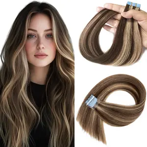 P4-18A# Mini Tape In Human Hair Extensions Natural Straight 10pcs/pack Invisible Machine Remy Hair Extensions 12-20 inches Easy to Wear at Home