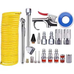 Air Compressor Kit, 1/4 Inch NPT Air Tool Kit with 1/4 Inch x 25Ft Coil Nylon Hose/Tire Gauge - 20 count