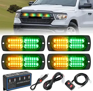 Nilight 4PCS LED Strobe lights 12V 24V Sync Feature Amber Green 24LED  Hazard Warning Lights with Controller Hard Wire or Plug for Car Truck RVs Campers vehicle