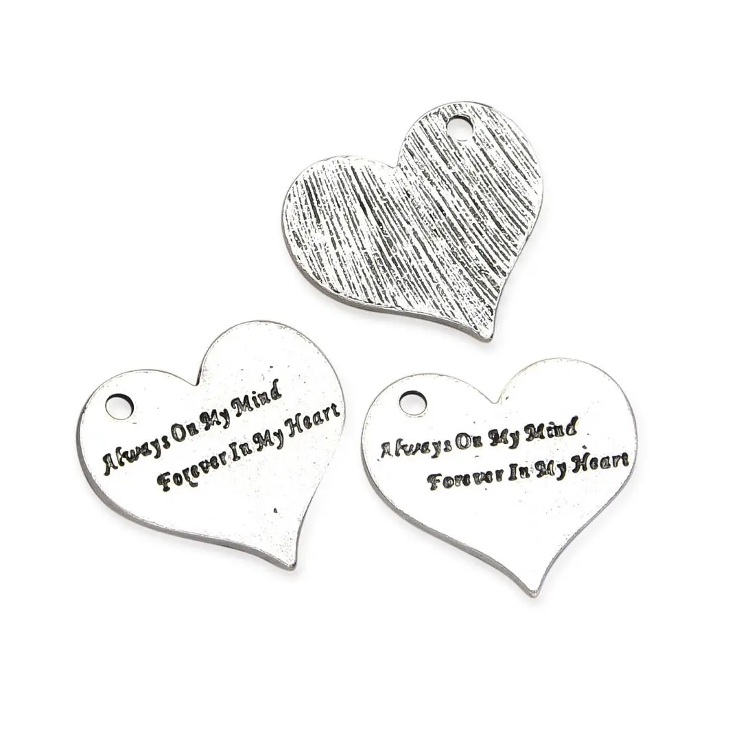 20pcs Always On My Mind Heart Charms, 25mm Large One Sided Heart Drop Pendants, Antique Silver, MC-D30
