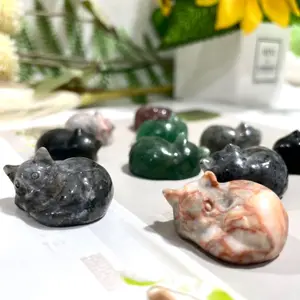 3 Counts Different Material Small Civet Crystal Larvikite Black Obsidian Strawberry Quartz Green Aventurine Healing Stone Home Decoration