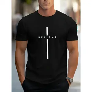 Men's Short Sleeved T shirt Cotton Comfortable Round Neck Casual Soft Breathable Summer Spring Fashion Letter Print Top Street Style Clothing