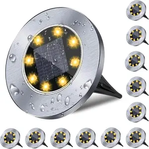 4.6 Inch Diameter Solar Ground Lights Waterproof Outdoor Bright In-Ground Landscape Lighting for Pathway Yard Lawn Patio Walkway (12 Pack Warm Light)