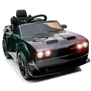 GARVEE Electric Ride-On Car Licensed Dodge Challenger 12V Battery Powered Vehicle with Remote Control, LED Lights, Bluetooth, MP3 for Boys and Girls, Black